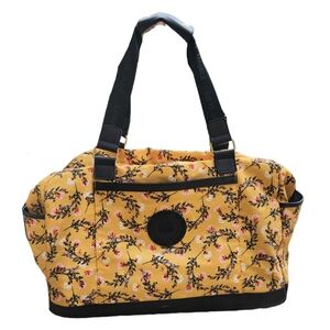 Steve Madden Large Yellow Floral Travel Duffle Tote Bag with Leather Trim